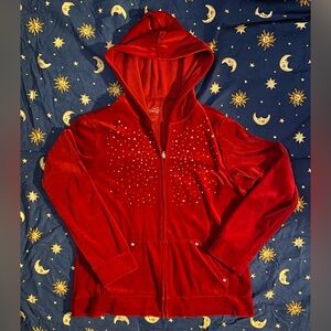 Y2K red velvet Style & Co. zip up hoodie with rhinestones